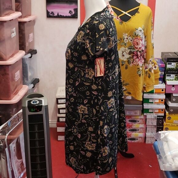 Black Floral Retro Print Mini Dress sz M 8-10 L 10-12 XL 12-14 - Picture 6 of 10